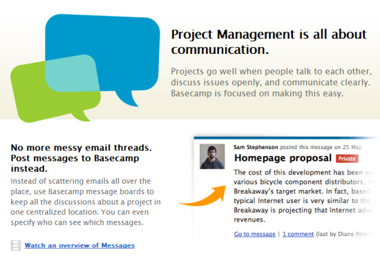 Basecamp Example Landing Page - project management